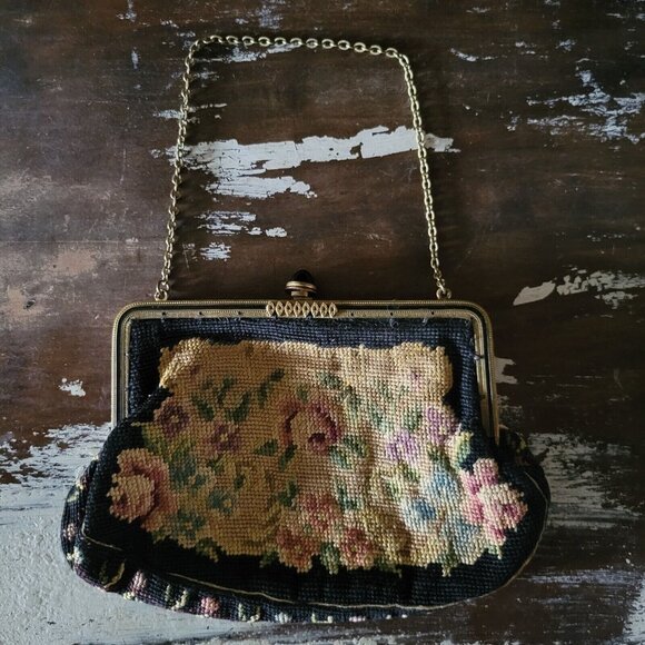 Vintage 1930's Needlepoint Petit-Point Tapestry Evening Purse - Picture 2 of 5